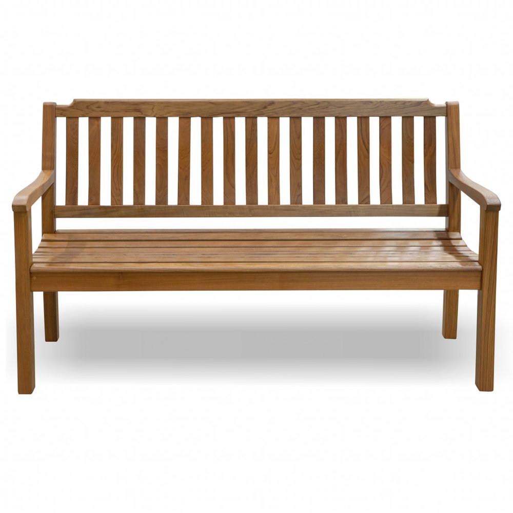 A 60-inch solid teak wood garden bench with a slatted back and seat, shown against a white background.