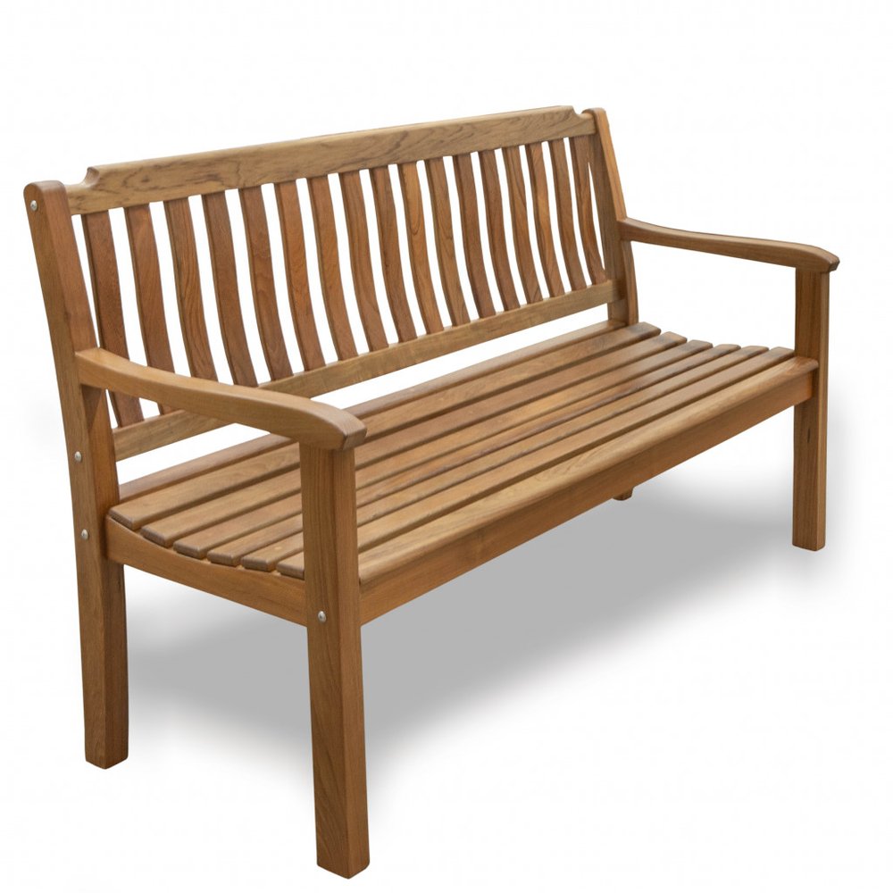 60" Teak Solid Wood Garden Bench. Outdoor benche isolated on a plain white background, showing a brown wood surface.