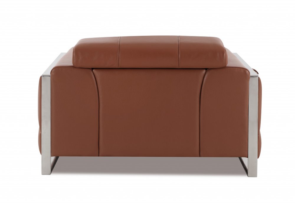 48" Camel And Silver Italian Leather Arm Chair - 35" H x 48" W x 43" D