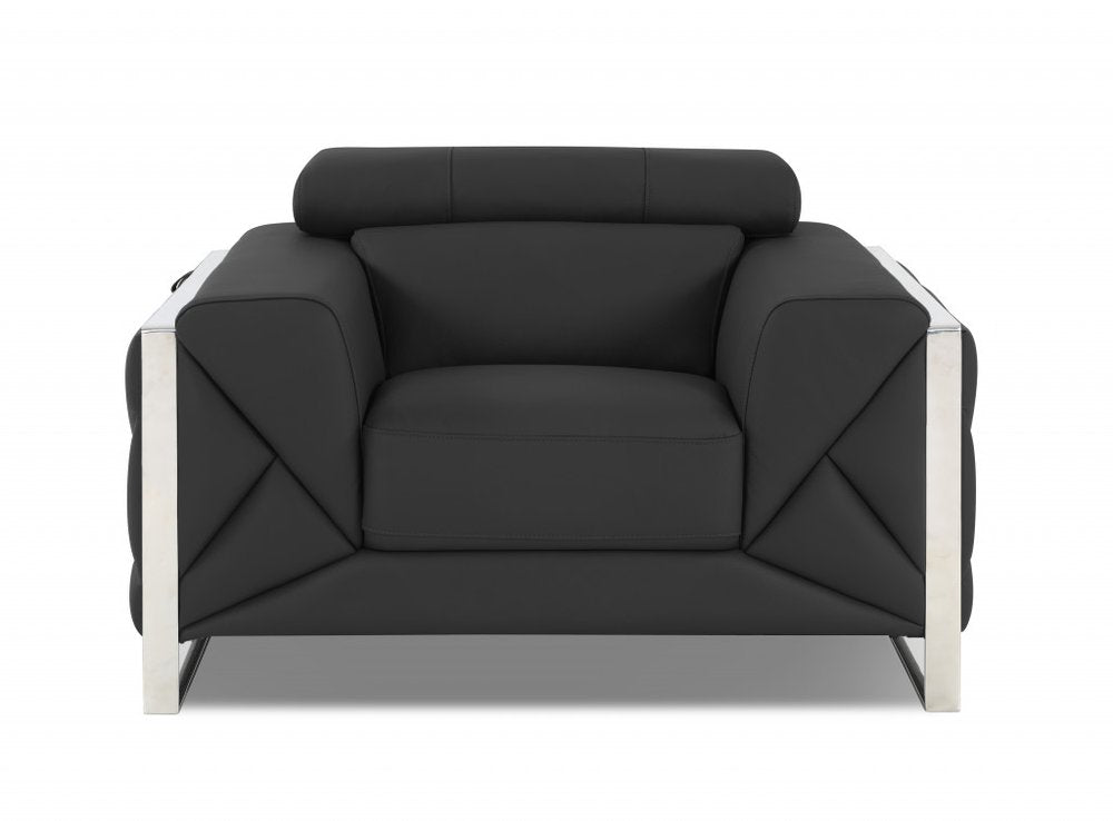 48" Camel And Silver Italian Leather Arm Chair - 35" H x 48" W x 43" D