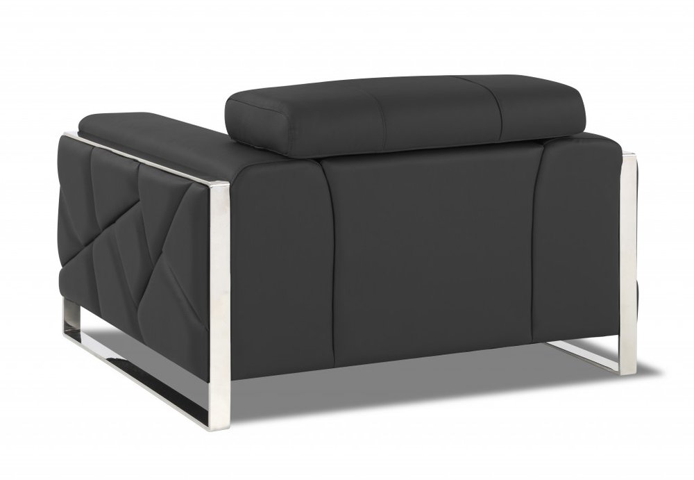 48" Camel And Silver Italian Leather Arm Chair - 35" H x 48" W x 43" D. Accent chair isolated on a plain white background, finished in silver leather.