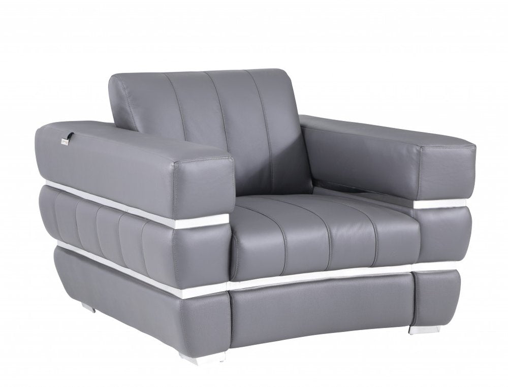 48" White Italian Leather Arm Chair. Accent chair isolated on a plain white background, showing a leather surface.