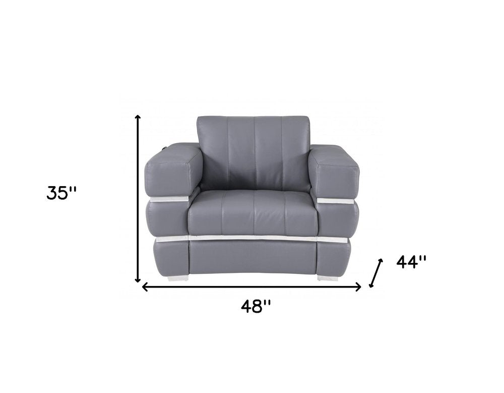 48" White Italian Leather Arm Chair. Accent chair isolated on a plain white background, finished in white leather.
