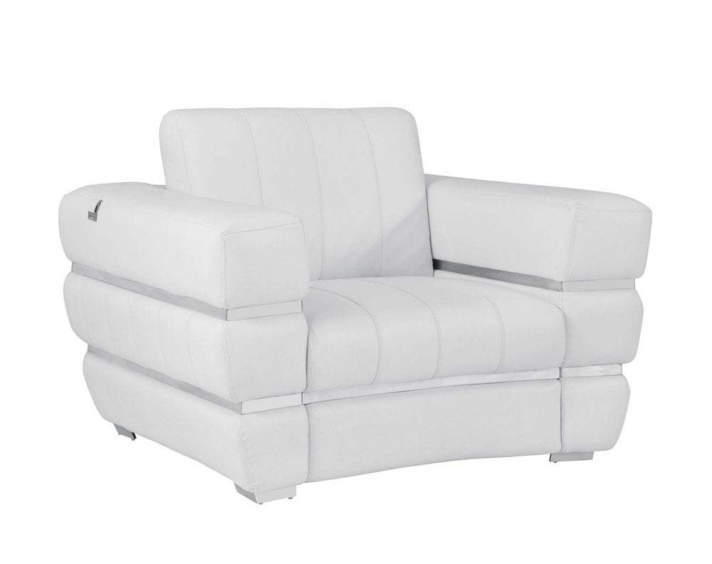 48" Camel And Silver Italian Leather Arm Chair - 35" H x 48" W x 44" D