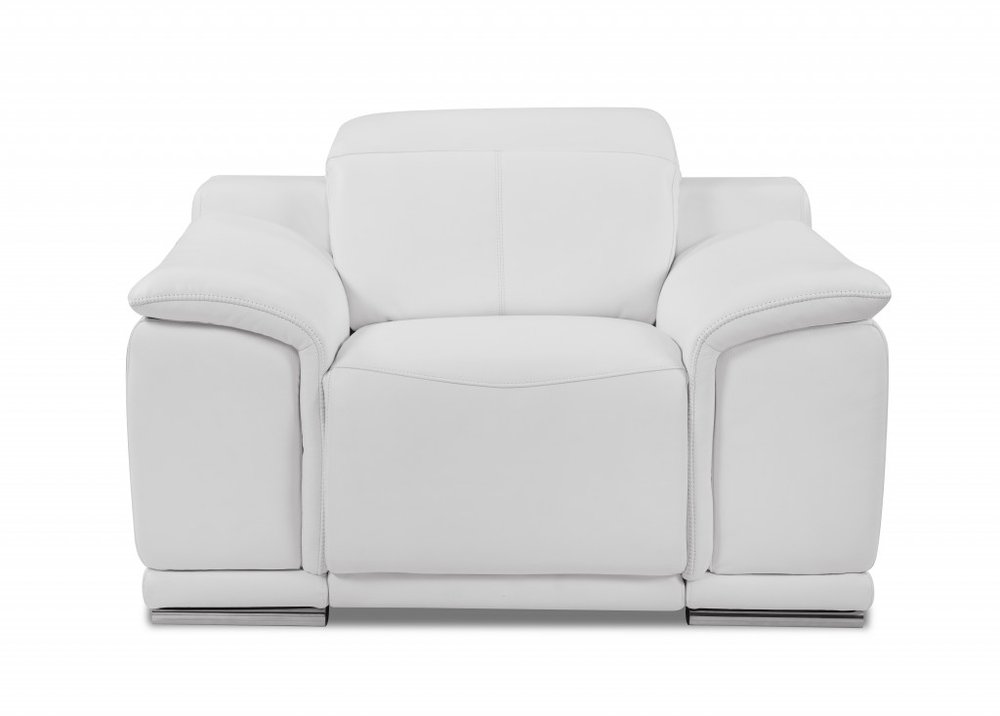 48" Dark Slate Gray And White Italian Leather Arm Chair. Accent chair isolated on a plain white background, in a white leather finish.