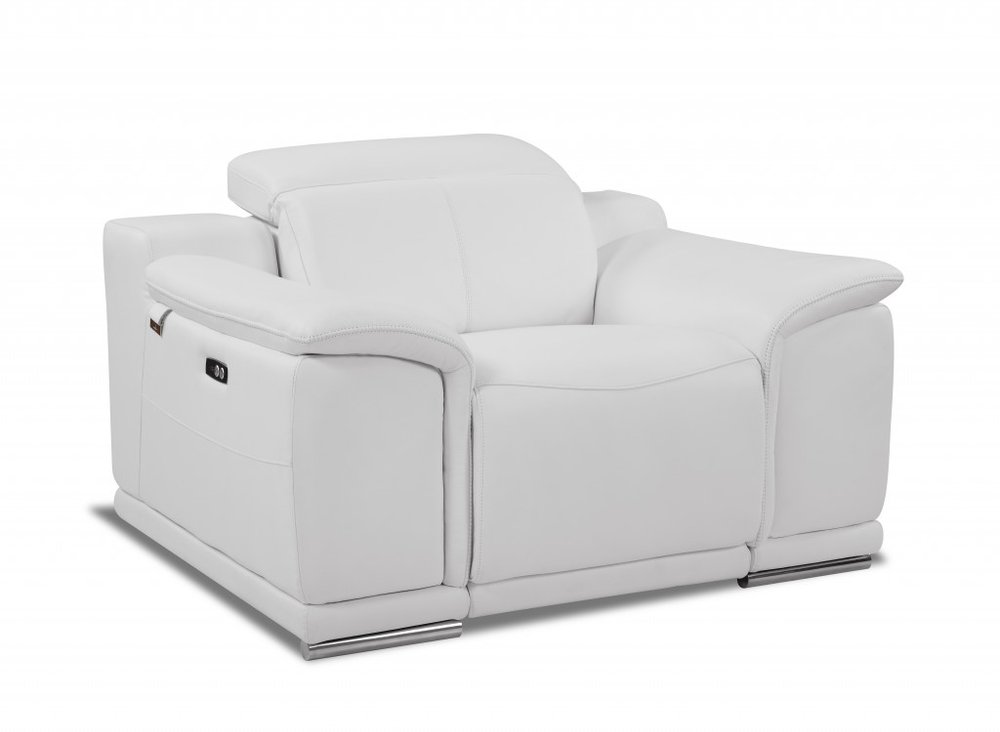 48" Dark Slate Gray And White Italian Leather Arm Chair. Accent chair isolated on a plain white background, finished in white leather.