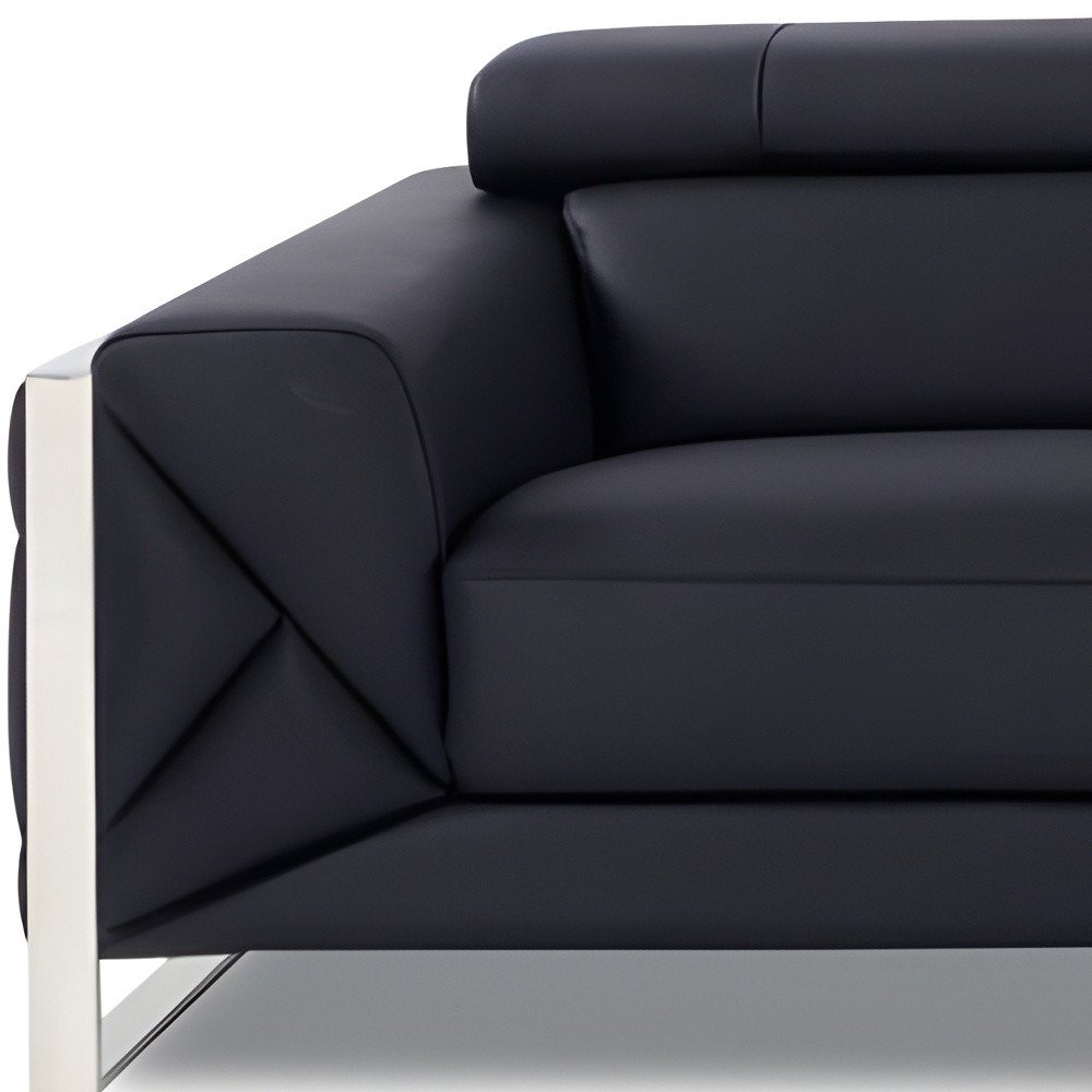89" Camel Italian Leather Sofa With Silver Legs close-up detail