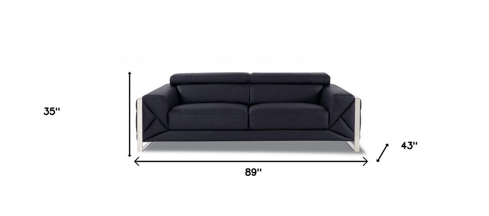 89" Camel Italian Leather Sofa With Silver Legs