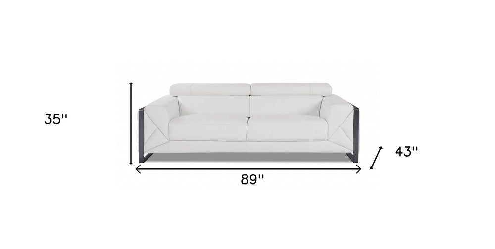 89" Light Blue Italian Leather Sofa With Chrome Legs