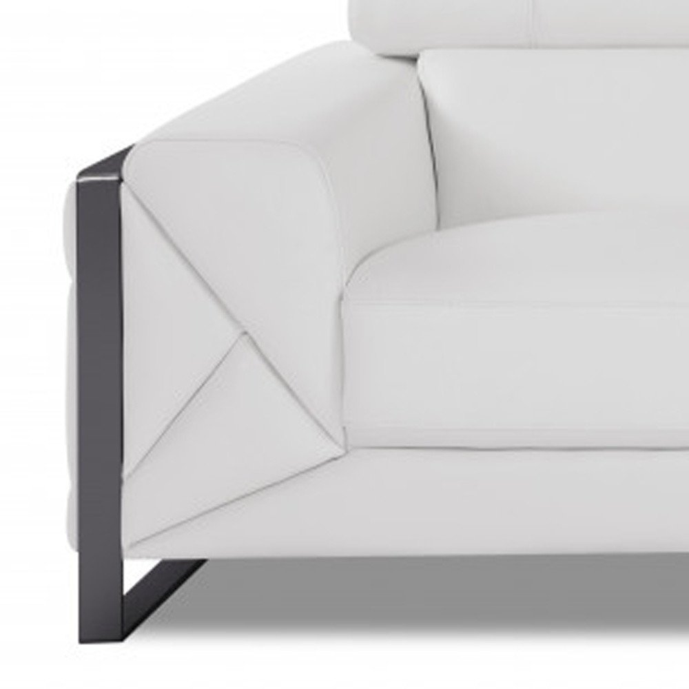 89" Light Blue Italian Leather Sofa With Chrome Legs