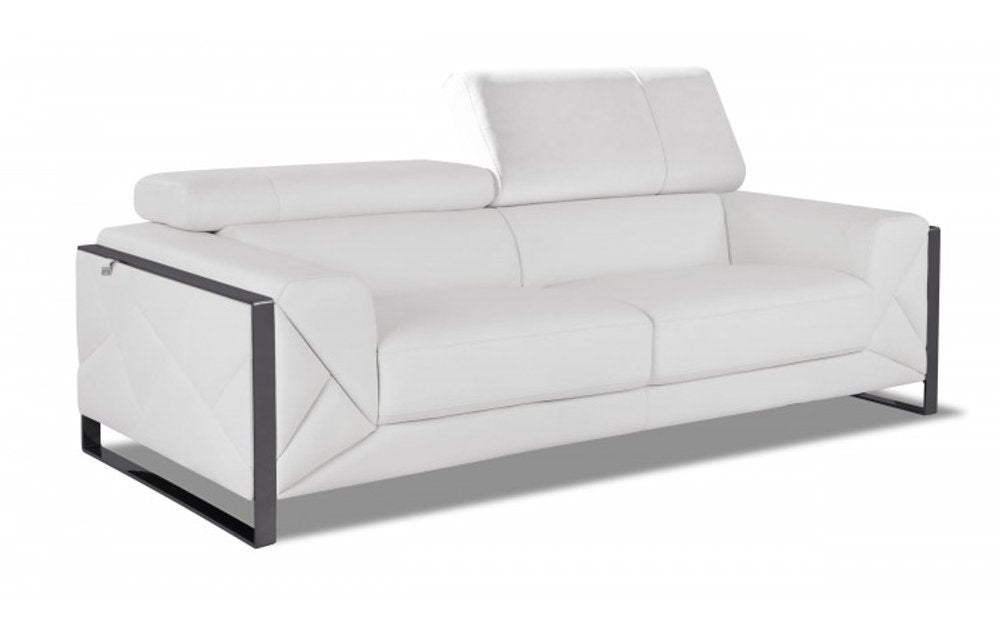 89" Light Blue Italian Leather Sofa With Chrome Legs