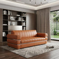 89" Camel Italian Leather Sofa With Silver Legs