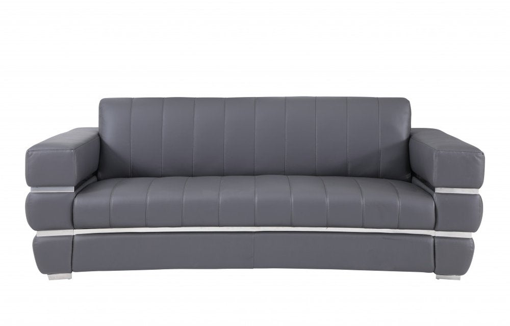 89" Camel Italian Leather Sofa With Silver Legs