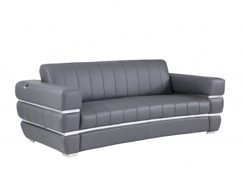 89" Camel Italian Leather Sofa With Silver Legs