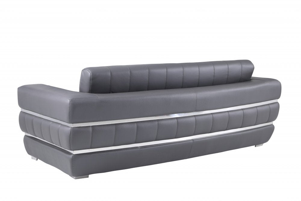 89" Camel Italian Leather Sofa With Silver Legs