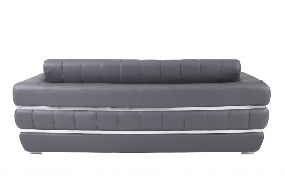 89" Camel Italian Leather Sofa With Silver Legs
