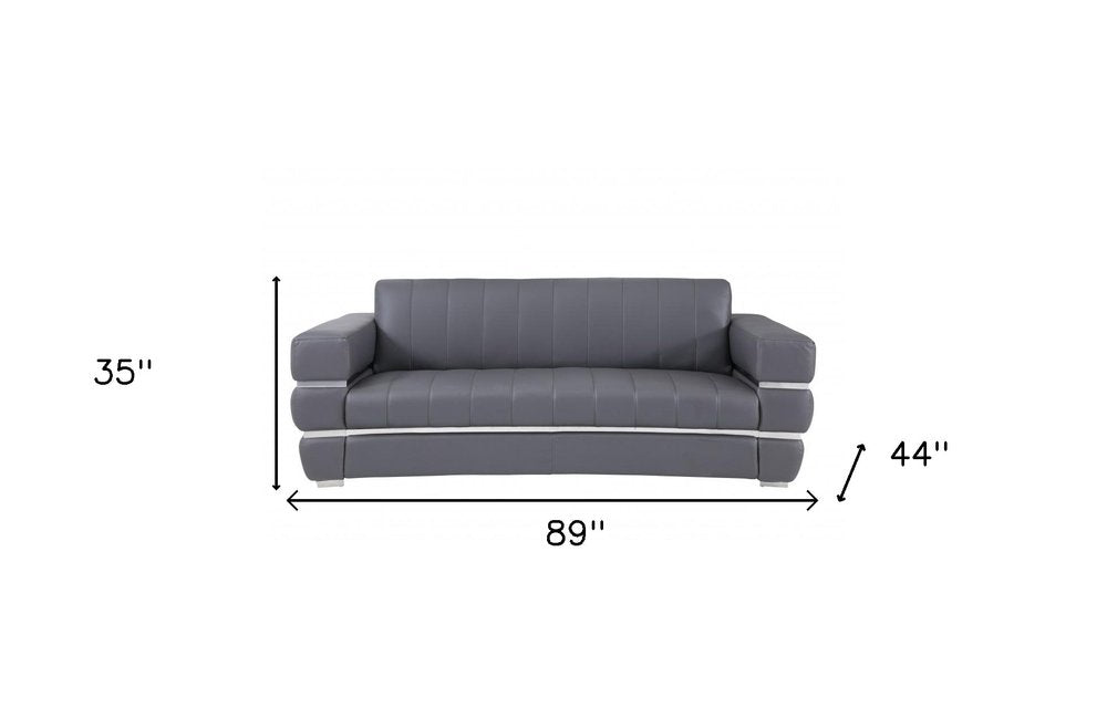89" Camel Italian Leather Sofa With Silver Legs
