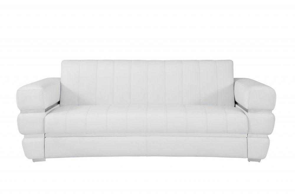 89" Camel Italian Leather Sofa With Silver Legs