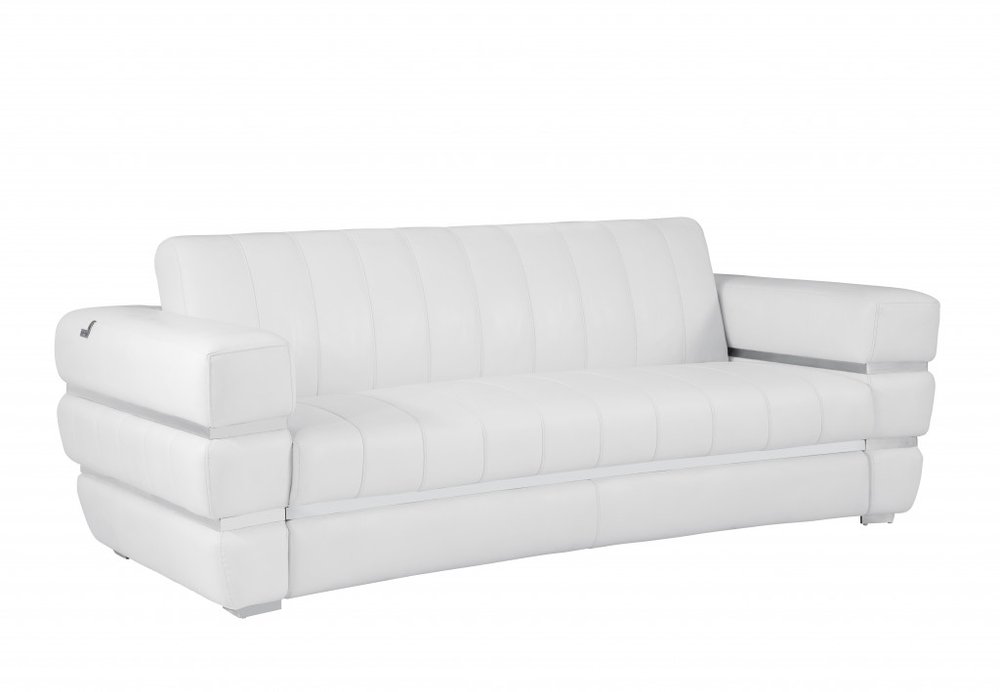 89" Camel Italian Leather Sofa With Silver Legs