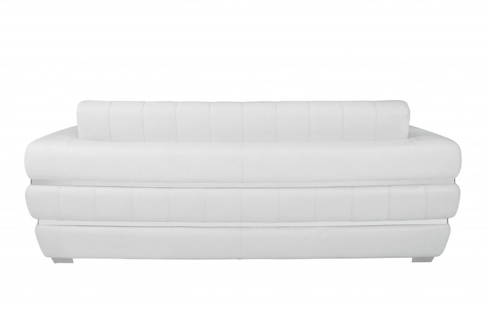 89" Camel Italian Leather Sofa With Silver Legs