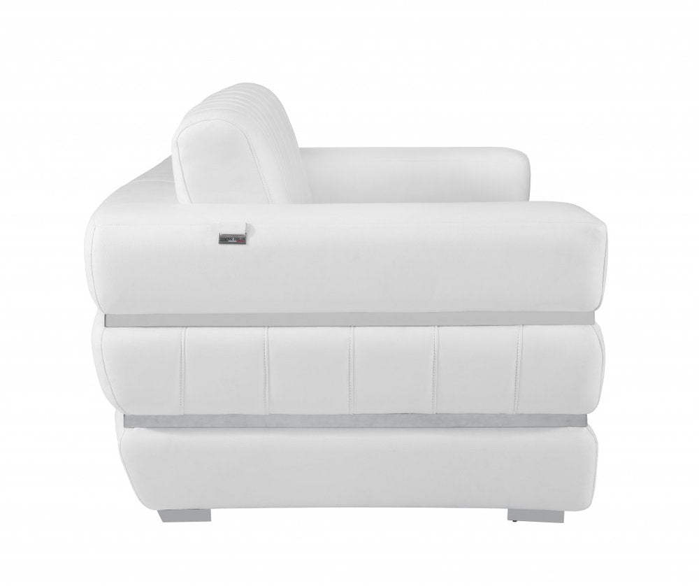 89" Camel Italian Leather Sofa With Silver Legs