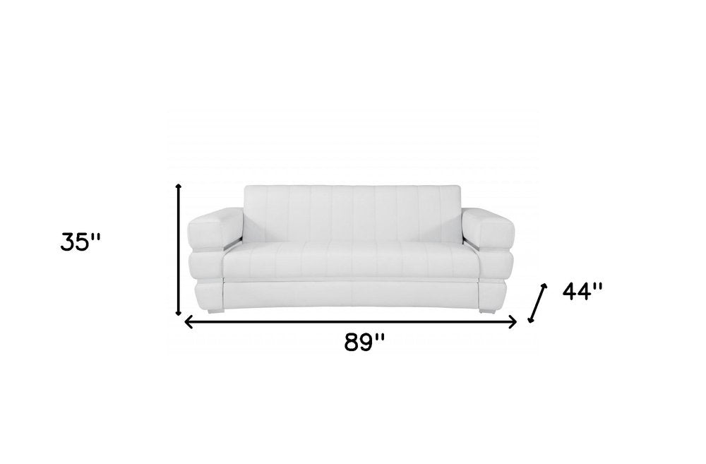 89" Camel Italian Leather Sofa With Silver Legs