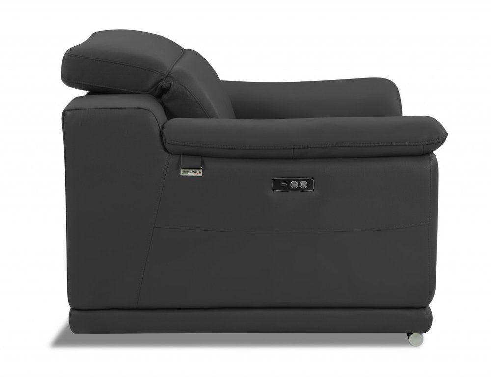 86" Camel Italian Leather USB Reclining Sofa With Silver Legs