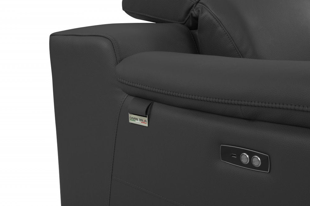 86" Camel Italian Leather USB Reclining Sofa With Silver Legs