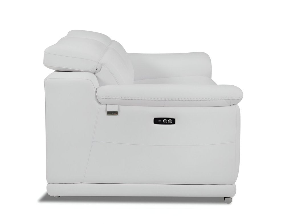 86" Camel Italian Leather USB Reclining Sofa With Silver Legs