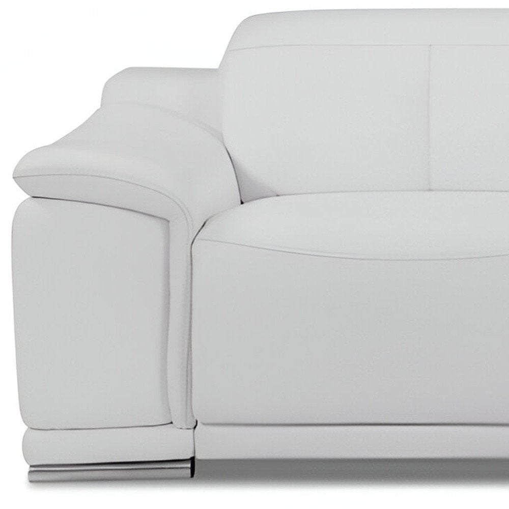 86" Camel Italian Leather USB Reclining Sofa With Silver Legs