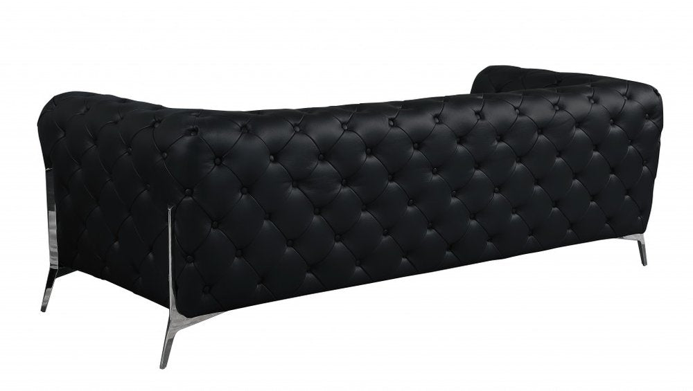 93" White Italian Leather Chesterfield Sofa With Silver Legs on a white background