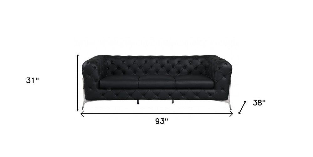 93" White Italian Leather Chesterfield Sofa With Silver Legs on a white background