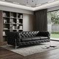 93" Black Italian Leather Chesterfield Sofa With Silver Legs