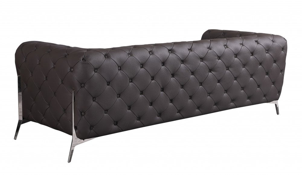 93" White Italian Leather Chesterfield Sofa With Silver Legs on a white background