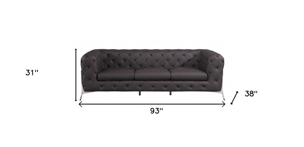 93" White Italian Leather Chesterfield Sofa With Silver Legs on a white background