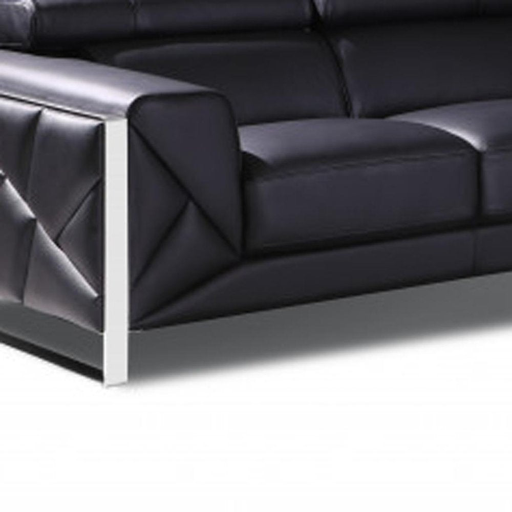 Two Piece Indoor Black Italian Leather Five Person Seating Set
