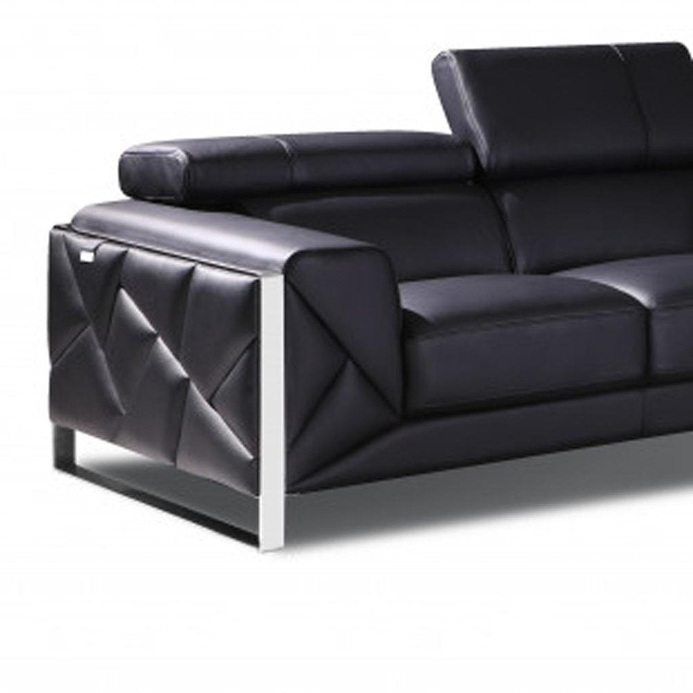 Two Piece Indoor Black Italian Leather Five Person Seating Set
