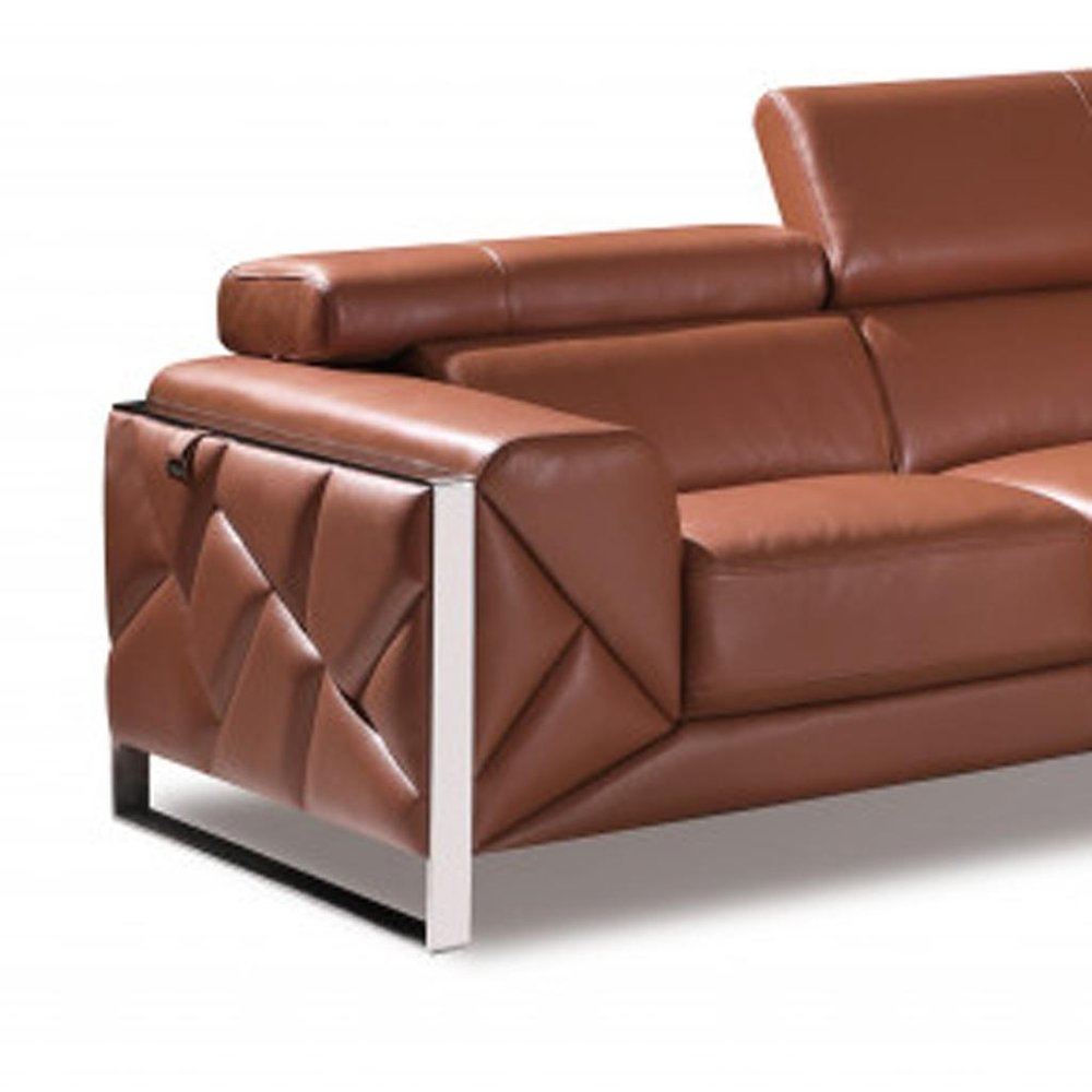 Two Piece Indoor Camel Italian Leather Five Person Seating Set on a white background