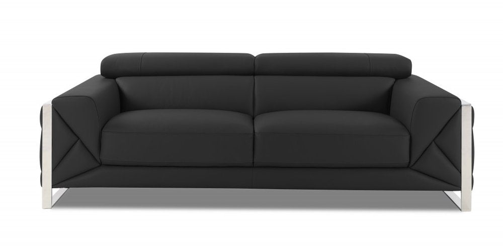 Two Piece Indoor Dark Gray Italian Leather Five Person Seating Set on a white background