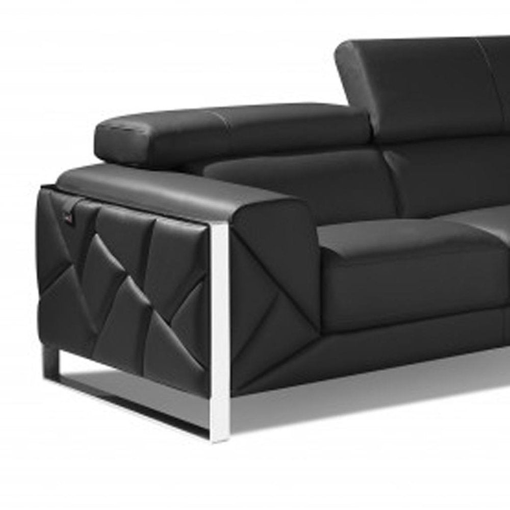 Two Piece Indoor Dark Gray Italian Leather Five Person Seating Set on a white background