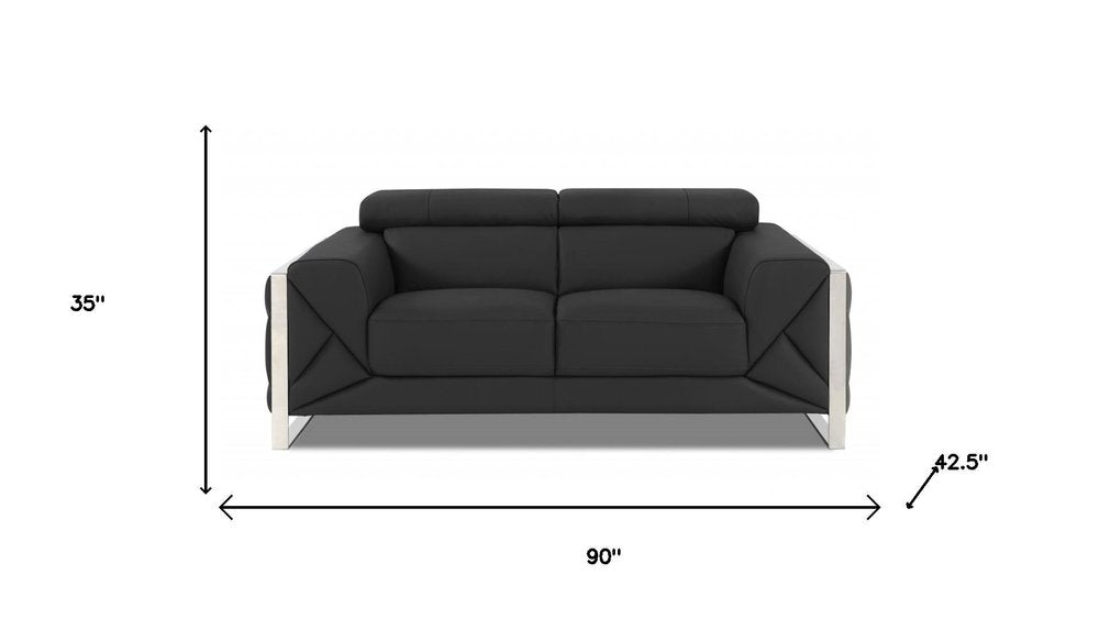 Two Piece Indoor Dark Gray Italian Leather Five Person Seating Set on a white background