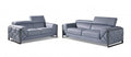 Two Piece Indoor Light Blue Italian Leather Five Person Seating Set on a white background