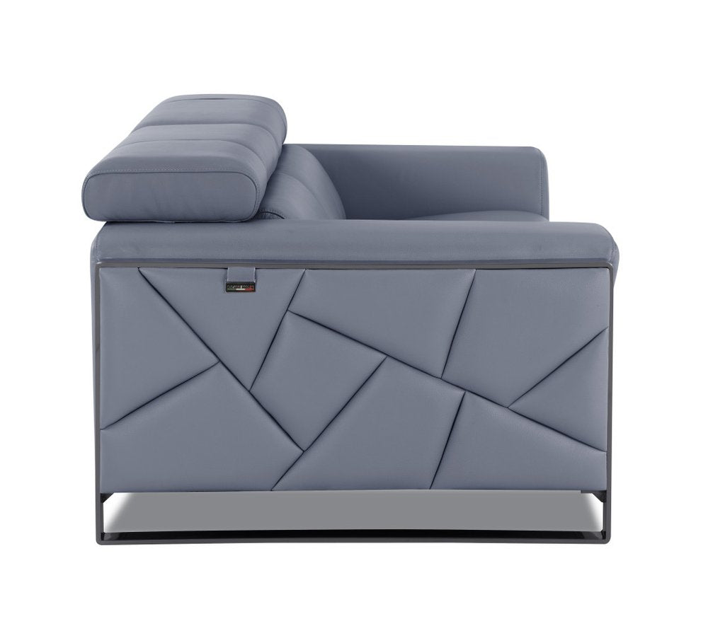 Two Piece Indoor Light Blue Italian Leather Five Person Seating Set on a white background