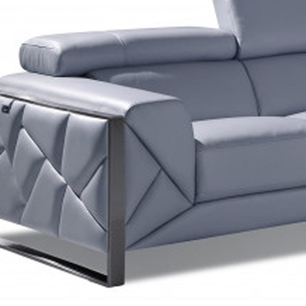 Two Piece Indoor Light Blue Italian Leather Five Person Seating Set on a white background