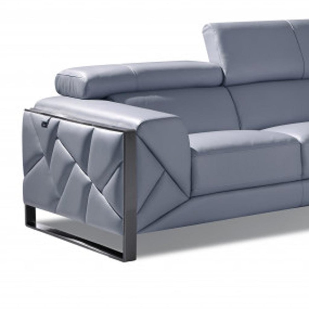 Two Piece Indoor Light Blue Italian Leather Five Person Seating Set on a white background