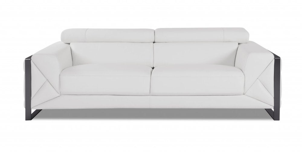 Two Piece Indoor White Italian Leather Five Person Seating Set - 35" H x 90" W x 42.5" D on a white background