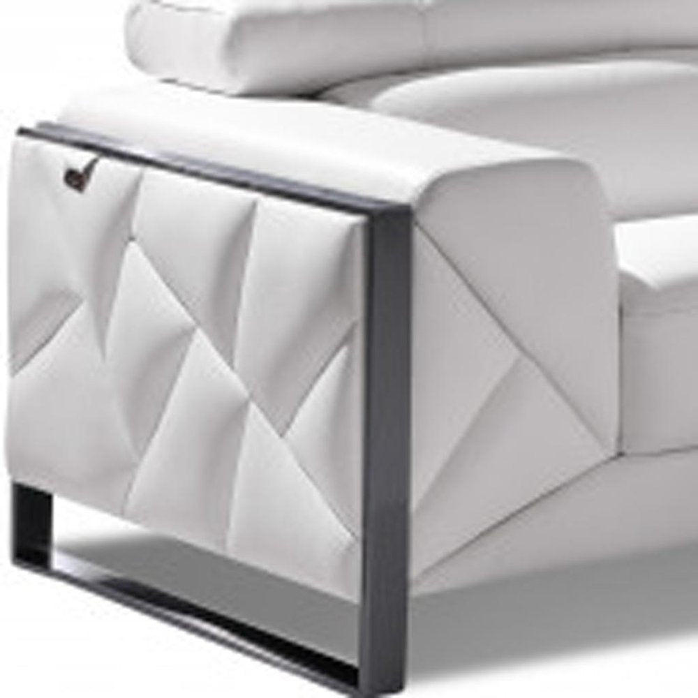 Two Piece Indoor White Italian Leather Five Person Seating Set - 35" H x 90" W x 42.5" D