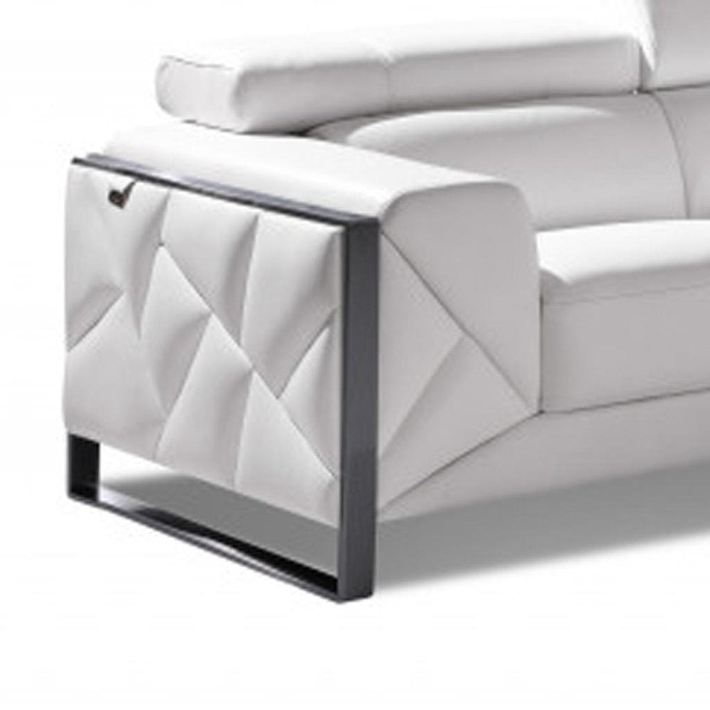Two Piece Indoor White Italian Leather Five Person Seating Set - 35" H x 90" W x 42.5" D on a white background