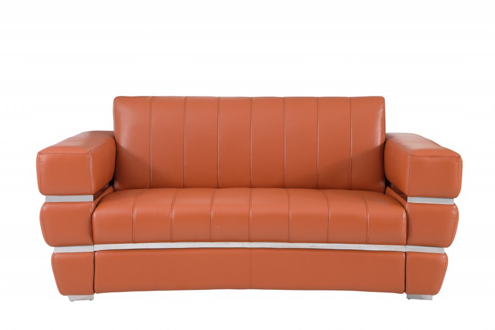 Two Piece Indoor Camel Italian Leather Five Person Seating Set - 35" H x 89" W x 43.3" D on a white background