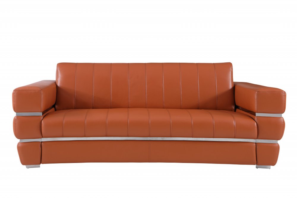Two Piece Indoor Camel Italian Leather Five Person Seating Set - 35" H x 89" W x 43.3" D